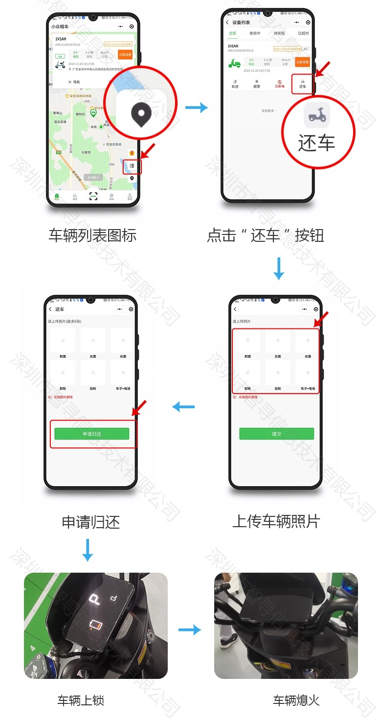 小众租车:小程序电动车租车还车详细演示